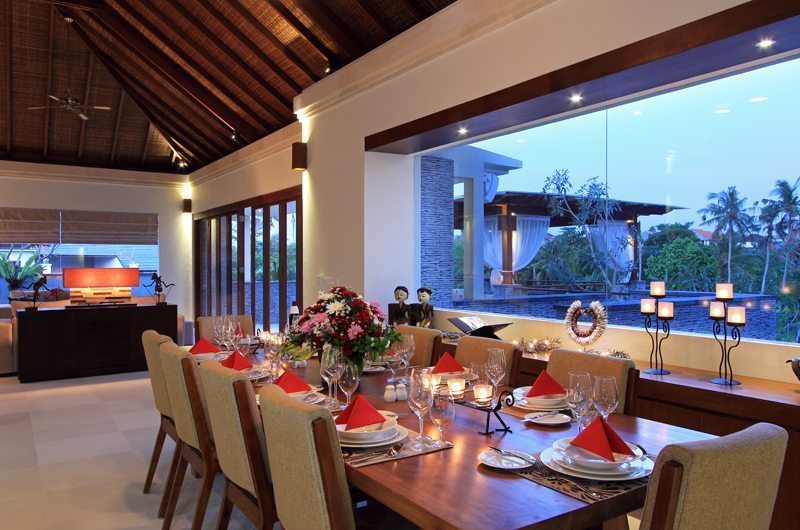 Kemala Villa Dining Area with Crockery, Canggu | 5 Bedroom Villas Bali