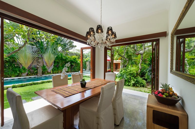Villa Kalimaya Dining Area with Pool View, Seminyak | 5 Bedroom Villas Bali